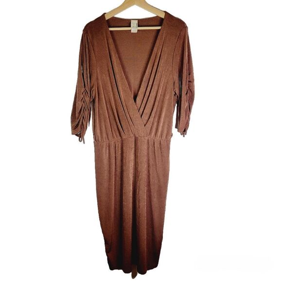 Lilian Vintage Elegant Cocoa Brown V-Neck Dress - Picture 1 of 15